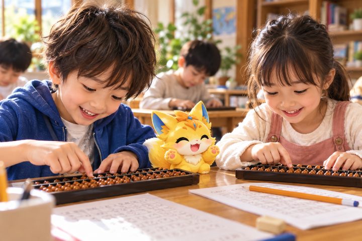 そろばんを楽しそうにはじく子どもたち